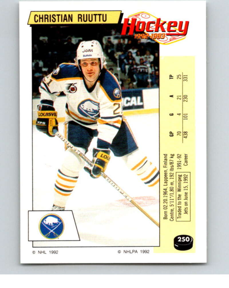 1992-93 Panini Stickers Hockey #250 Christian Ruuttu V82988 Image 1