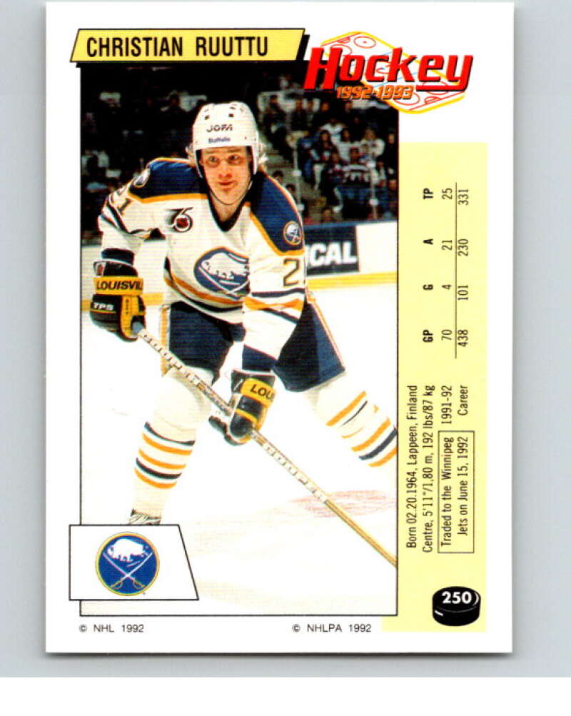1992-93 Panini Stickers Hockey #250 Christian Ruuttu V82990 Image 1