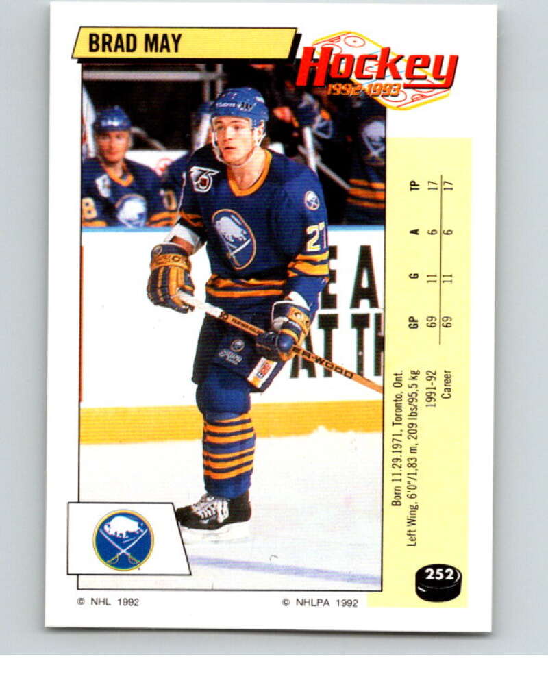 1992-93 Panini Stickers Hockey #252 Brad May Buffalo Sabres V82994 Image 1