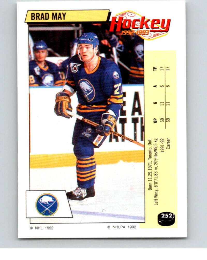 1992-93 Panini Stickers Hockey #252 Brad May Buffalo Sabres V82996 Image 1