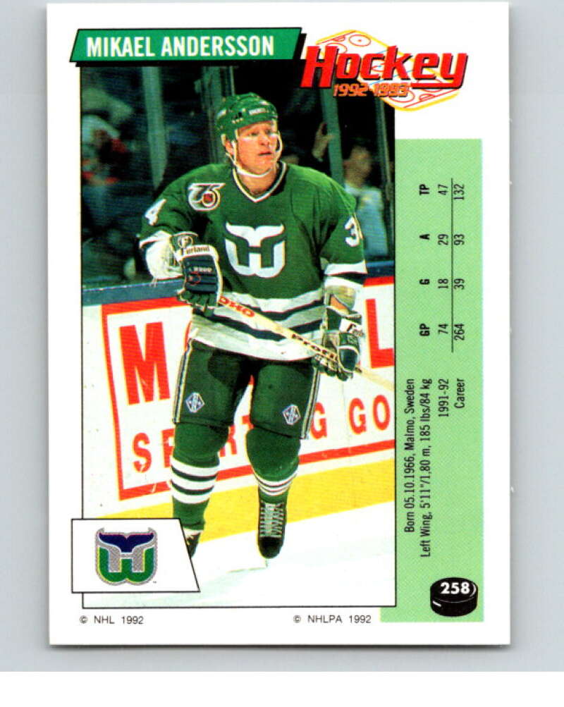 1992-93 Panini Stickers Hockey #258 Mikael Andersson V83005 Image 1