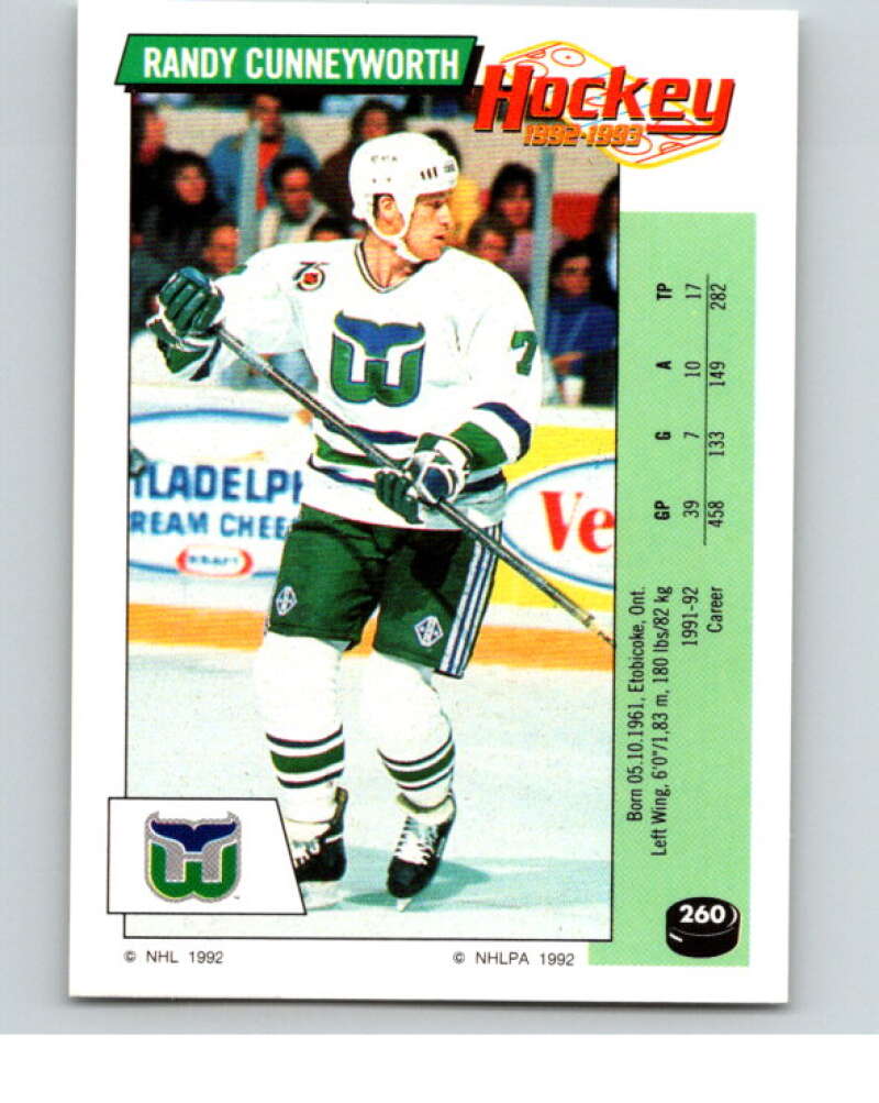 1992-93 Panini Stickers Hockey #260 Randy Cunneyworth Hartford Whalers V83007 Image 1