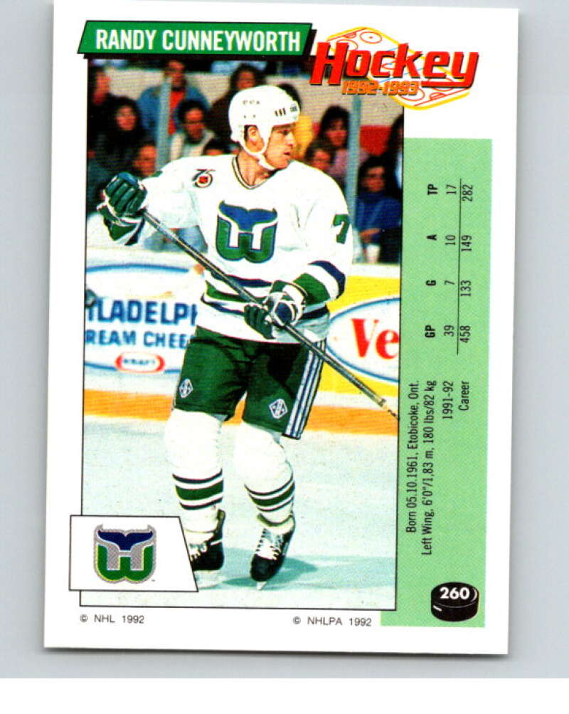 1992-93 Panini Stickers Hockey #260 Randy Cunneyworth Hartford Whalers V83008 Image 1