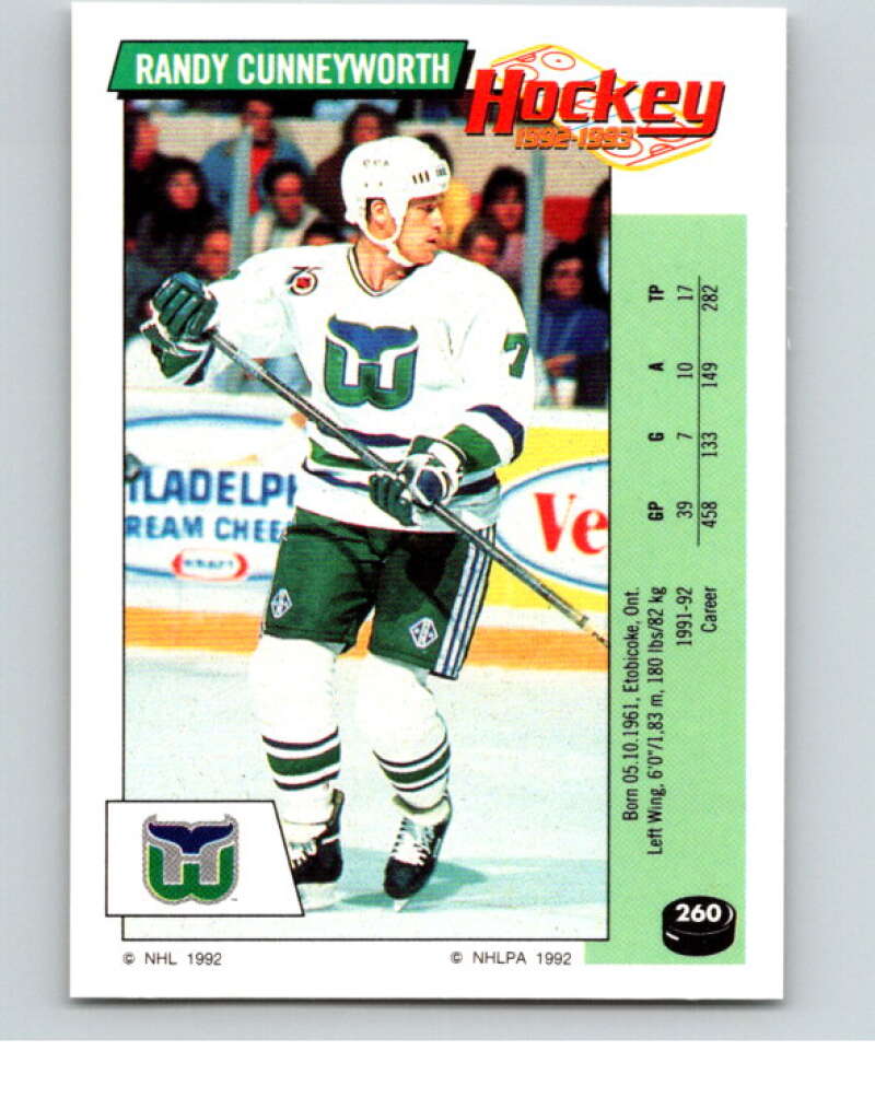 1992-93 Panini Stickers Hockey #260 Randy Cunneyworth Hartford Whalers V83009 Image 1