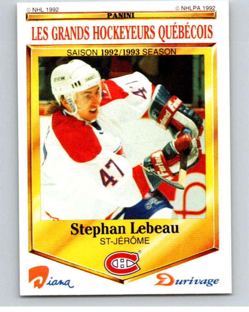 1992-93 Durivage Panini #7 Stephan Lebeau/Montreal V84049 Image 1