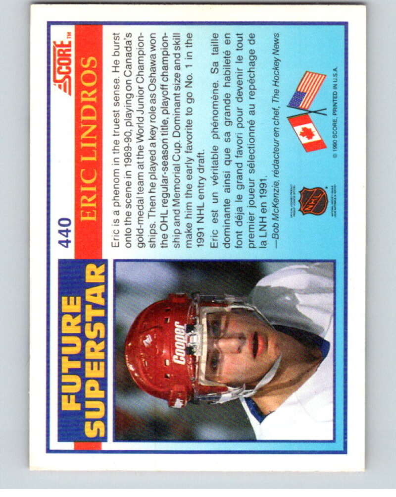1990-91 Score Canadian #440 Eric Lindros RC Rookie Flyers V84118 Image 2