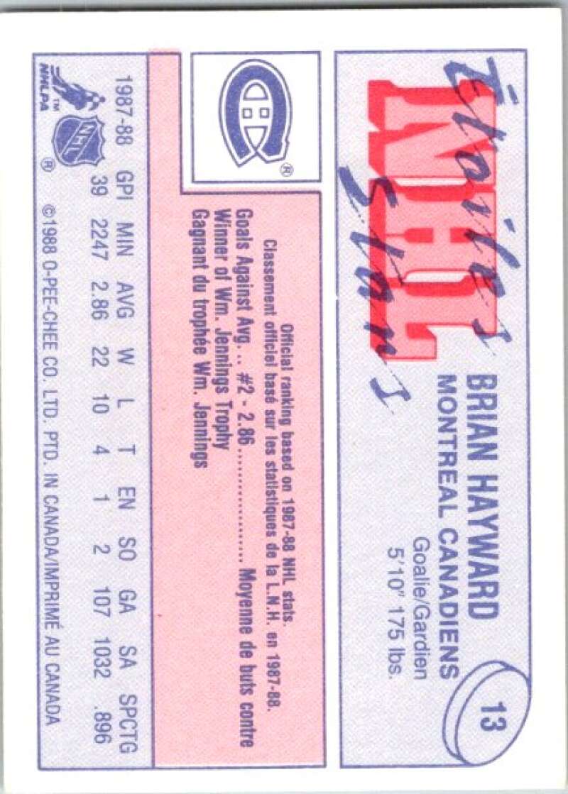 1988-89 O-Pee-Chee Minis #13 Brian Hayward Montreal Canadiens V84386 Image 2