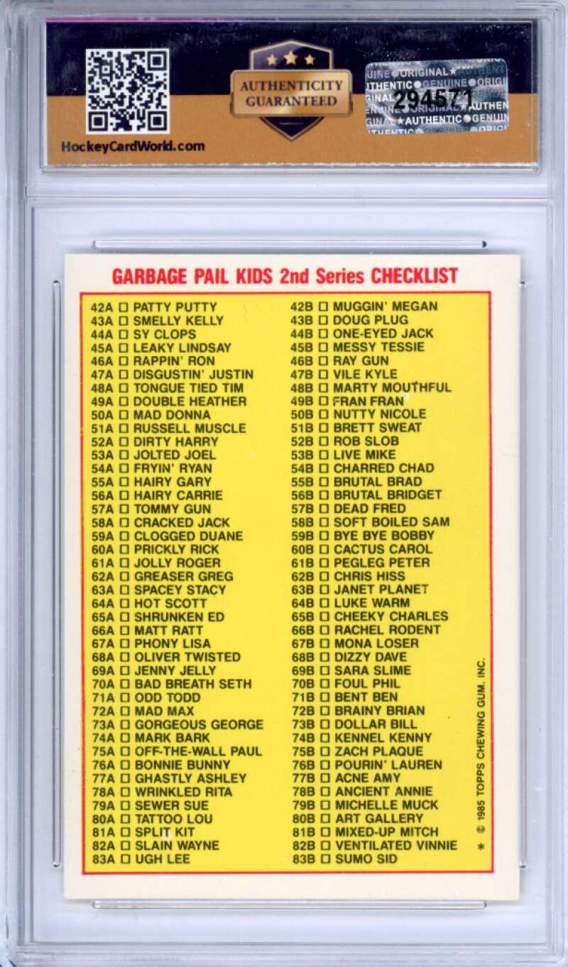 1985 Topps Garbage Pail Kids Series 2 #46a Rappin' Ron Authentic Encased Image 2