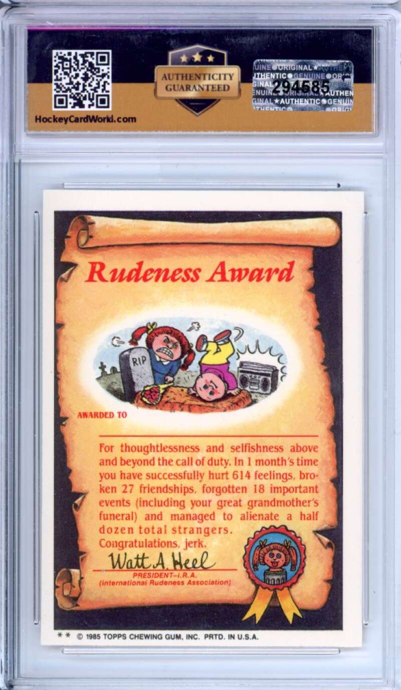 1985 Topps Garbage Pail Kids Series 2 #53b Live Mike Authentic Encased Image 2