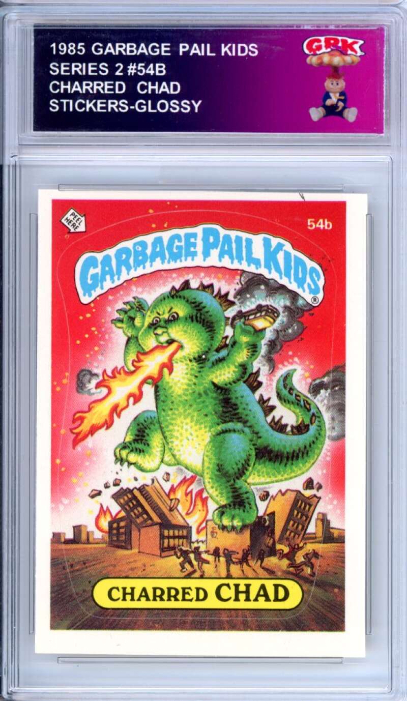 1985 Topps Garbage Pail Kids Series 2 #54b Charred Chad Authentic Encased Image 1