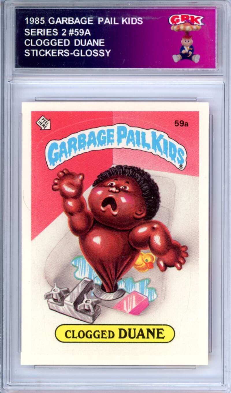 1985 Topps Garbage Pail Kids Series 2 #59a Clogged Duane Authentic Encased Image 1
