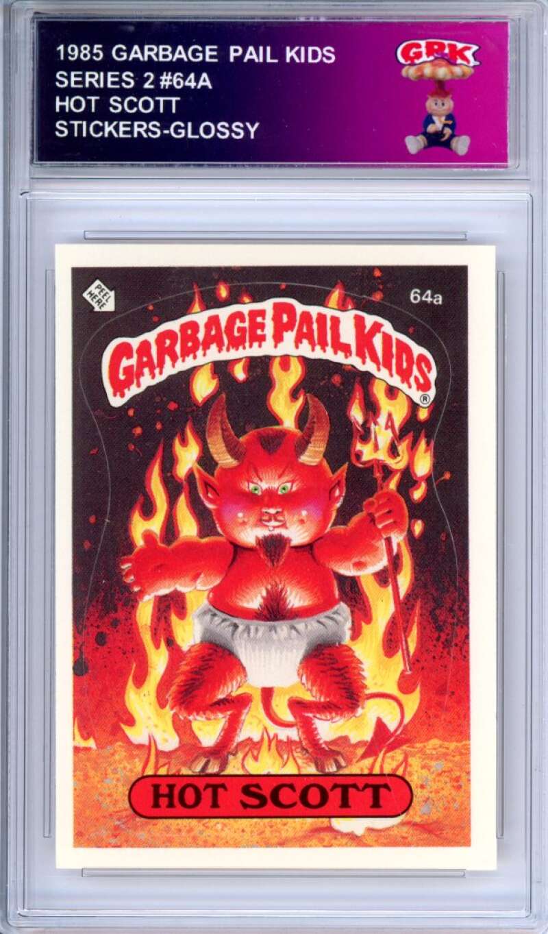 1985 Topps Garbage Pail Kids Series 2 #64a Hot Scott Authentic Encased Image 1