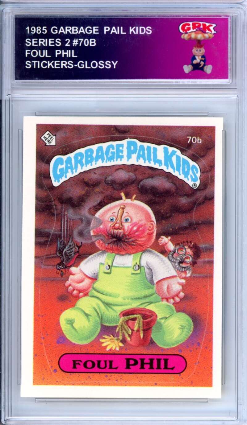 1985 Topps Garbage Pail Kids Series 2 #70b Foul Phil Authentic Encased Image 1