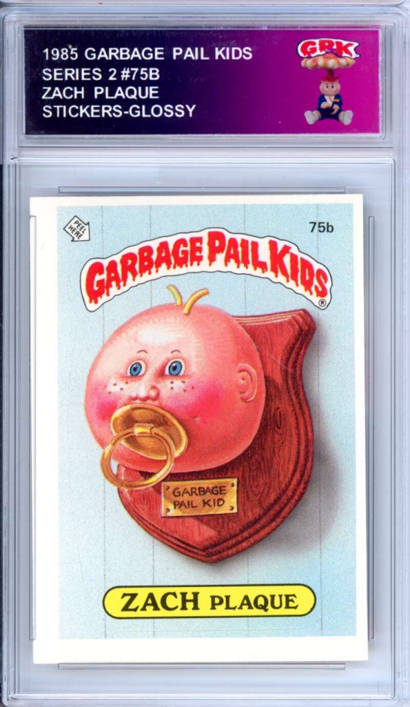 1985 Topps Garbage Pail Kids Series 2 #75b Zach Plaque Authentic Encased Image 1