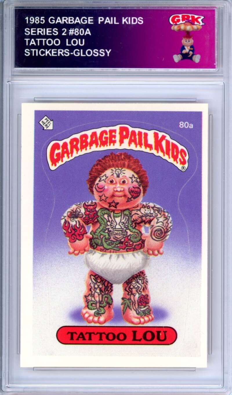1985 Topps Garbage Pail Kids Series 2 #80a Tattoo Lou Authentic Encased Image 1