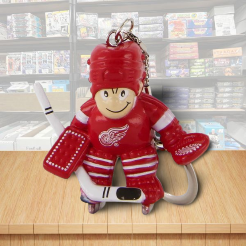 Detroit Red Wings Goalie Figure Keychain - Hard PVC - Snap Hook Closure Image 1