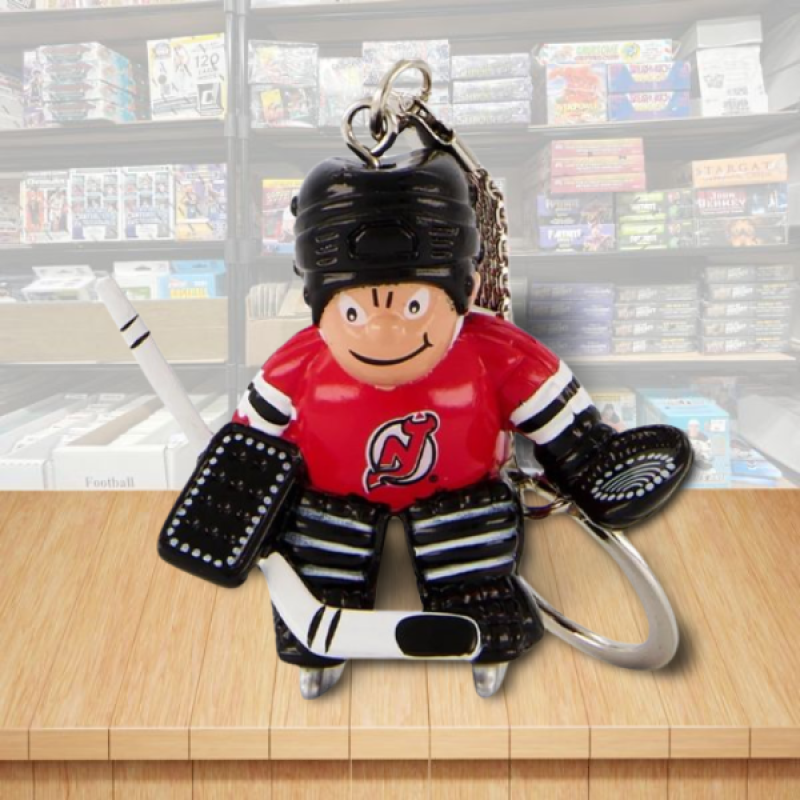 New Jersey Devils Goalie Figure Keychain - Hard PVC - Snap Hook Closure Image 1