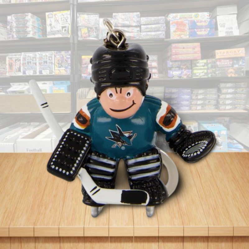 San Jose Sharks Goalie Figure Keychain - Hard PVC - Snap Hook Closure Image 1