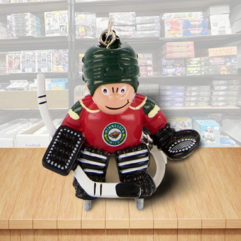 Minnesota Wild Goalie Figure Keychain - Hard PVC - Snap Hook Closure Image 1