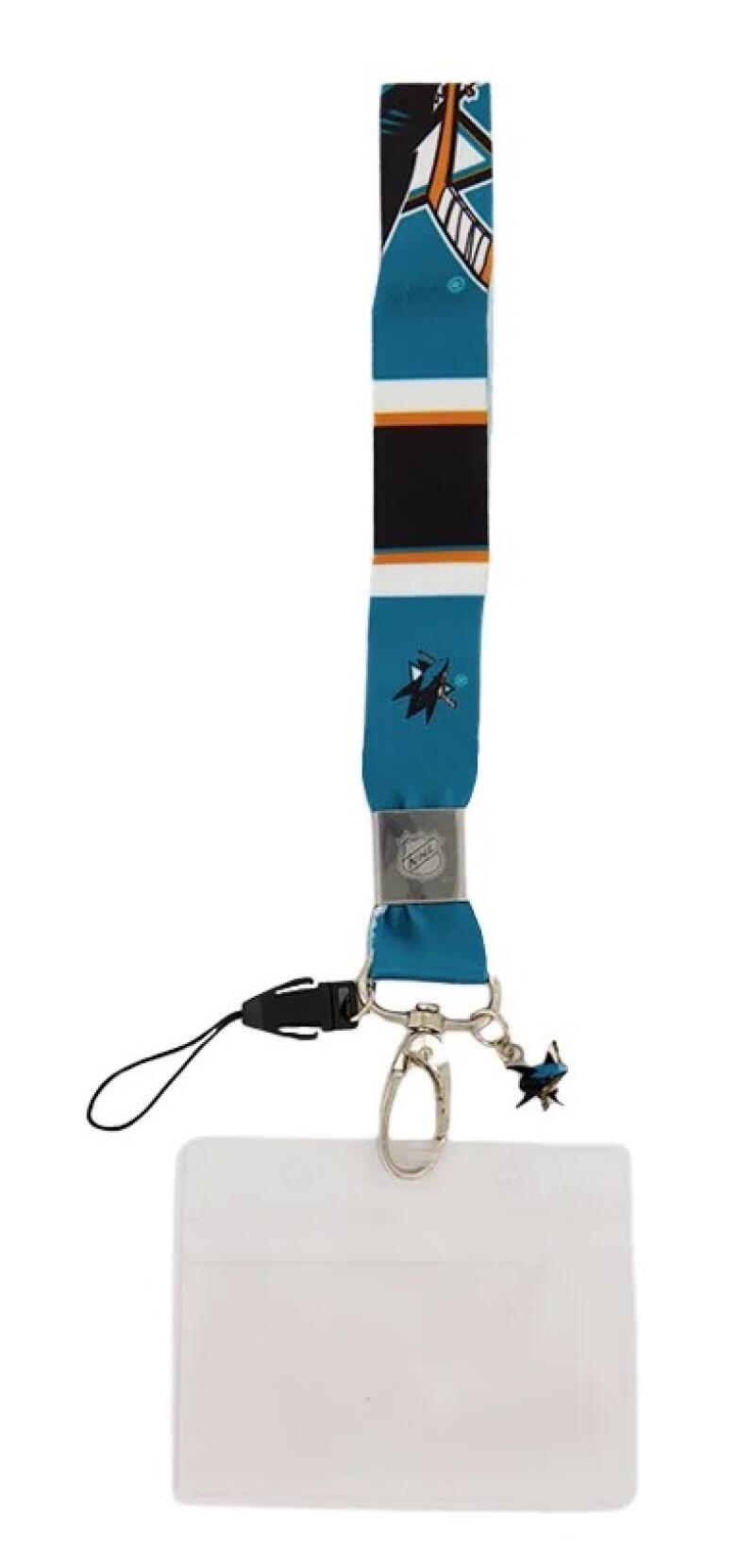 San Jose Sharks Wrist Lanyard - Charm, Cell Phone Strap, Ziplock Pass Holder Image 1