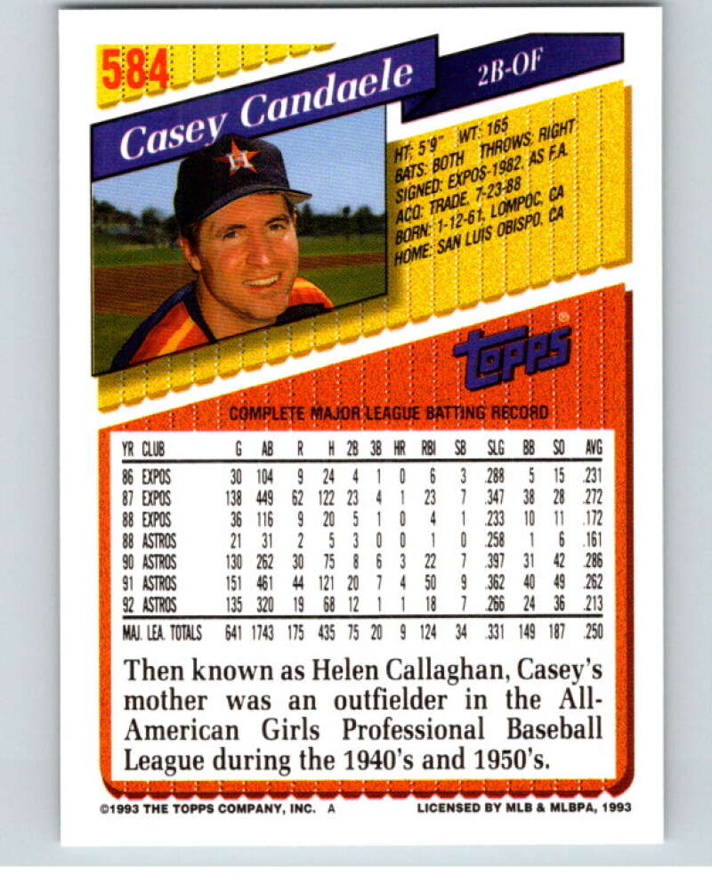 1993 Topps Gold #584 Casey Candaele Houston Astros V84501 Image 2