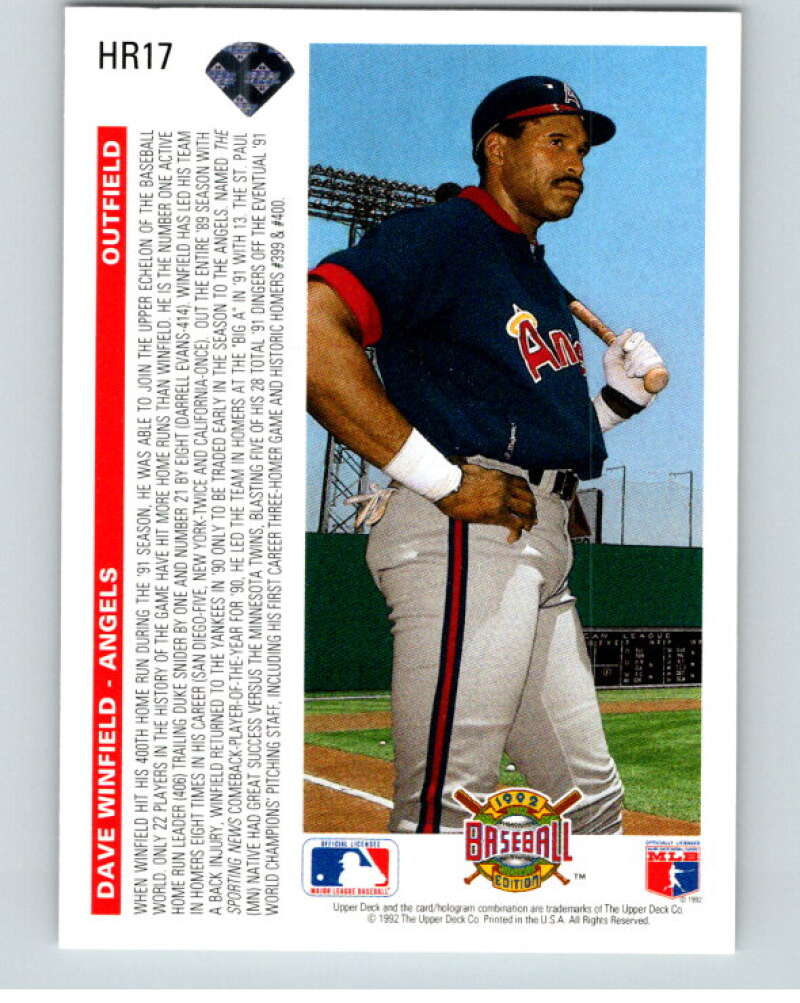 1992 Upper Deck Home Run Heroes #HR17 Dave Winfield V84537 Image 2