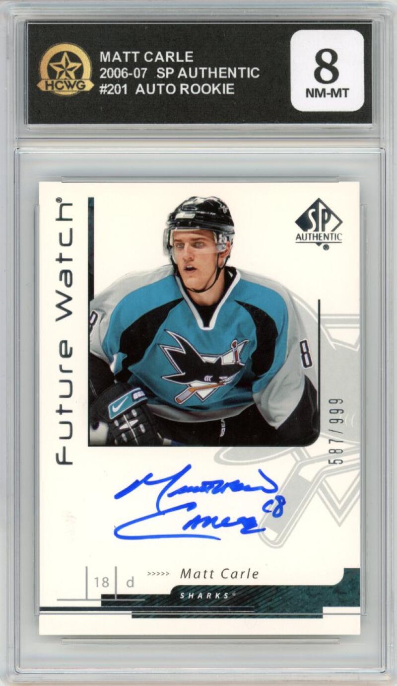 2006-07 SP Authentic #201 Matt Carle Auto Rookie 587/999 RC HCWG 8 Image 1