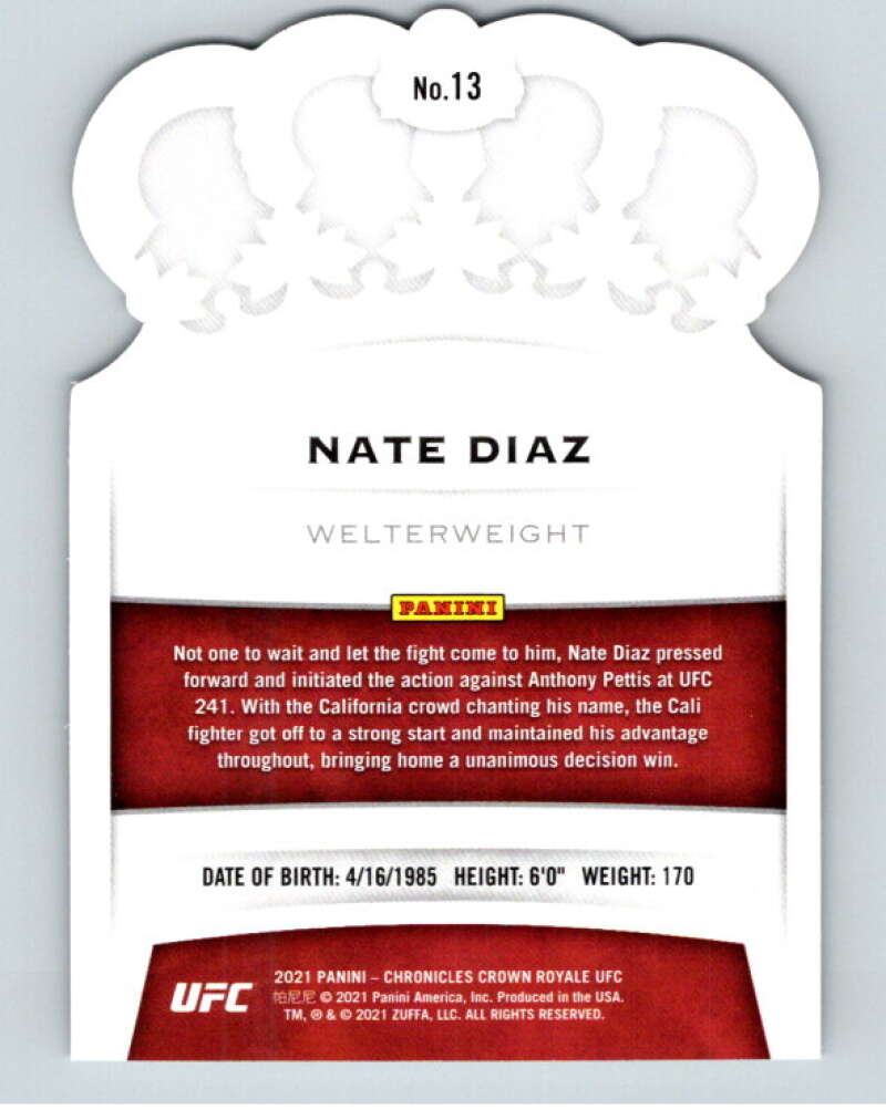 2021 Panini MMA Chronicles Crown Royale #13 Nate Diaz V85410 Image 2