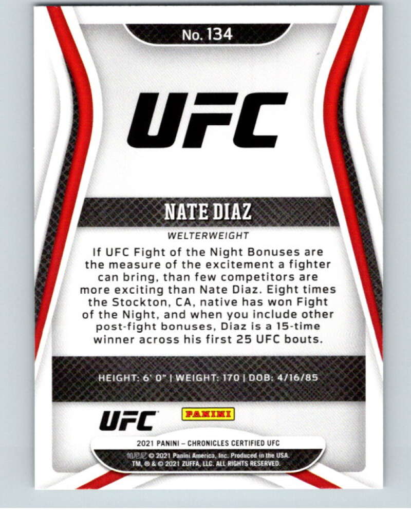 2021 Panini MMA Chronicles Certified #134 Nate Diaz V85450 Image 2