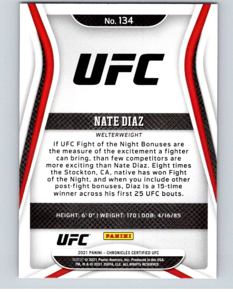 2021 Panini MMA Chronicles Certified Pink #134 Nate Diaz V85456 Image 2