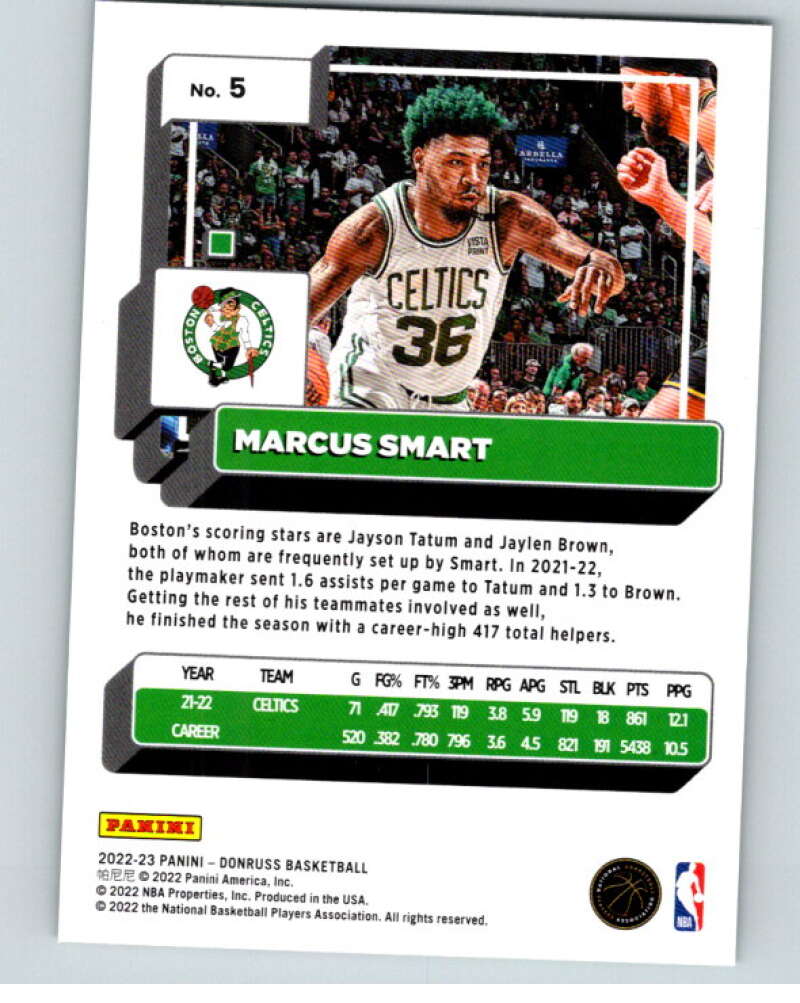 2022-23 Donruss Holo Green Laser #5 Marcus Smart Boston Celtics V86031 Image 2