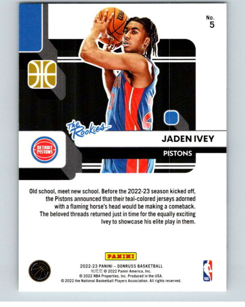 2022-23 Donruss The Rookies #5 Jaden Ivey Pistons V86053 Image 2