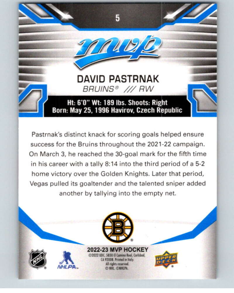 2022-23 UD MVP Blue Script #5 David Pastrnak Boston Bruins V86065 Image 2