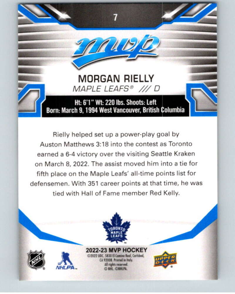 2022-23 UD MVP Blue Script #7 Morgan Rielly Toronto Maple Leafs V86067 Image 2