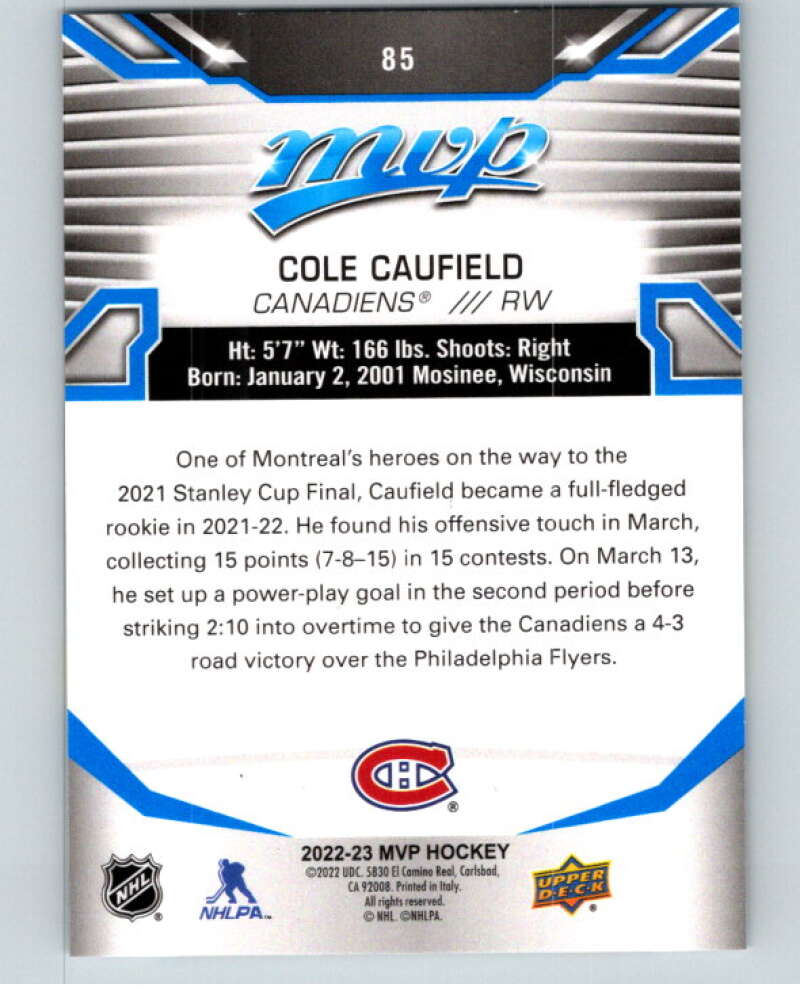 2022-23 UD MVP Blue Script #85 Cole Caufield Montreal Canadiens V86145 Image 2
