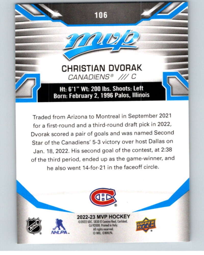 2022-23 UD MVP  Blue Script #106 Christian Dvorak  Montreal Canadiens  V86166 Image 2