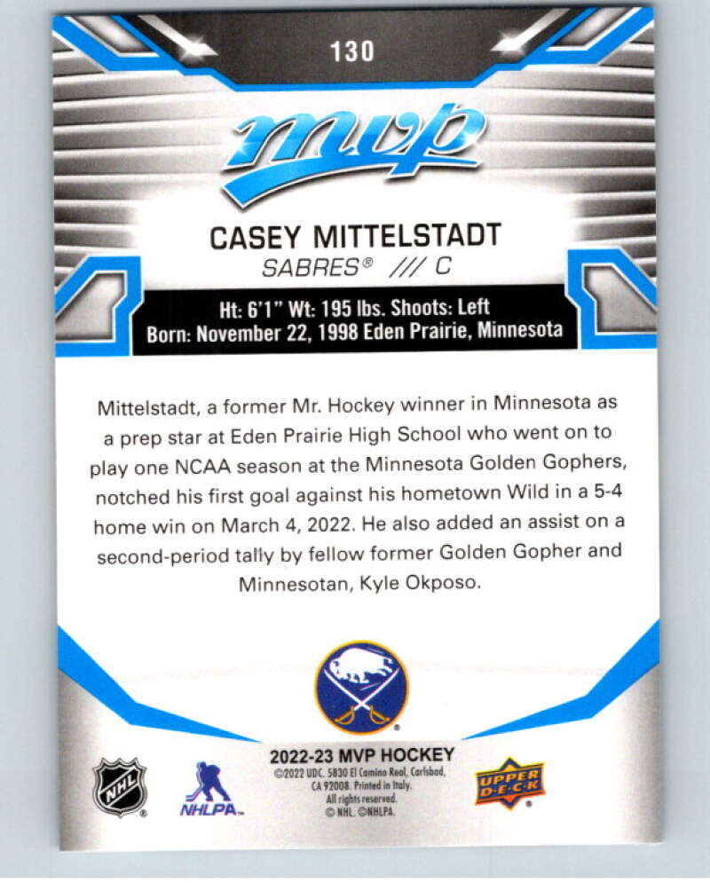 2022-23 UD MVP  Blue Script #130 Casey Mittelstadt  Buffalo Sabres  V86190 Image 2