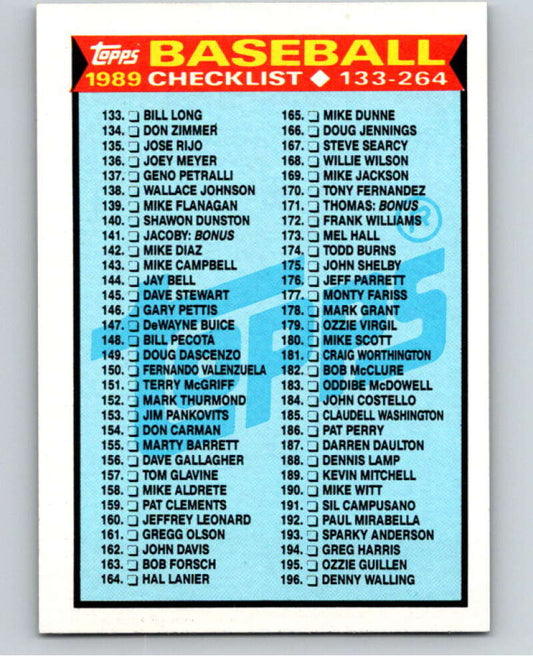 1989 Topps Baseball #258 Checklist 133-264  N/A  Image 1