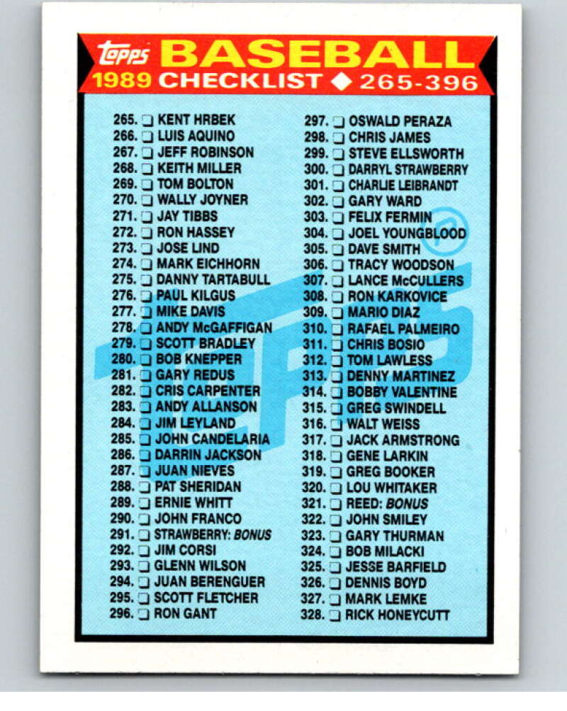 1989 Topps Baseball #378 Checklist 265-396 N/A Image 1