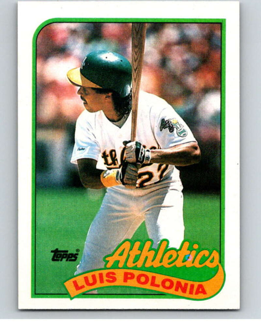 1989 Topps Baseball #424 Luis Polonia UER  Oakland Athletics  Image 1