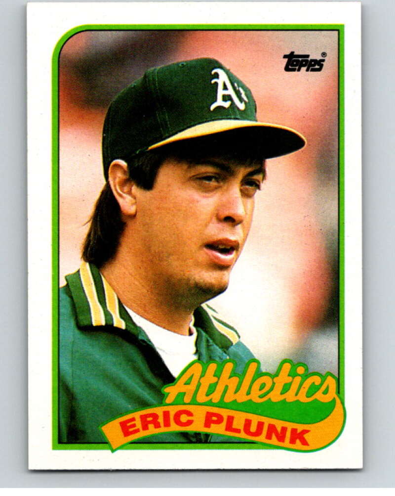 1989 Topps Baseball #448 Eric Plunk Oakland Athletics Image 1