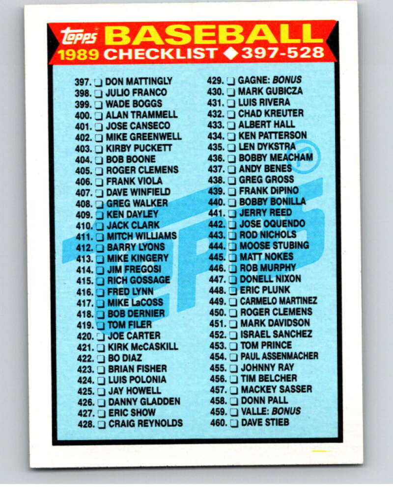 1989 Topps Baseball #524 Checklist 397-528 N/A Image 1