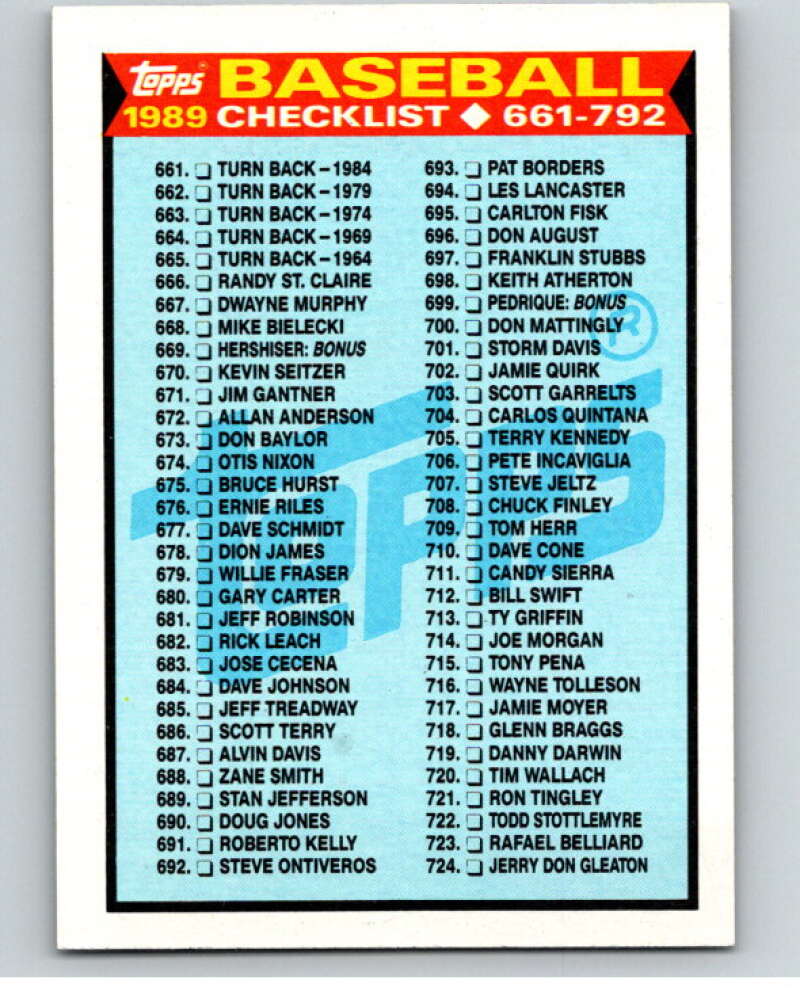 1989 Topps Baseball #782 Checklist 661-792 Checklist Image 1