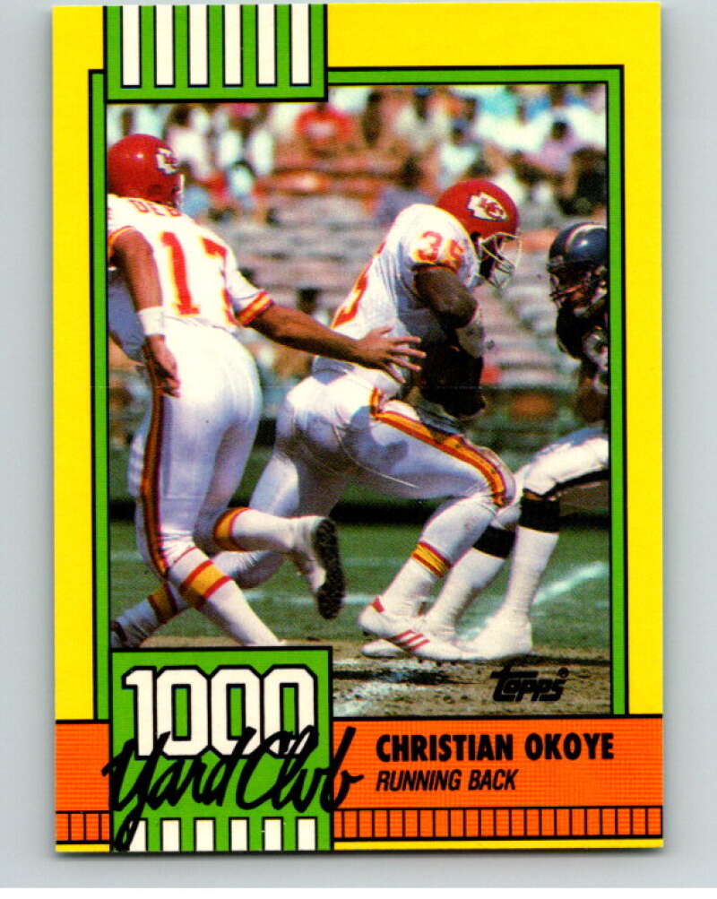 1990 Topps Football 1000 Yard Club (Two Asterisks) #2 Christian Okoye   Image 1