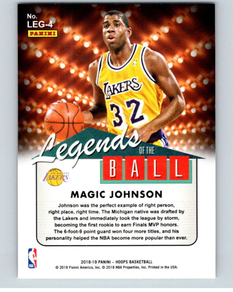 2018-19 Panini Hoops Legends of the Ball #4 Magic Johnson V86724 Image 2