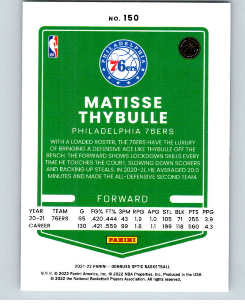 2021-22 Donruss Optic #150 Matisse Thybulle Philadelphia 76ers V86899 Image 2
