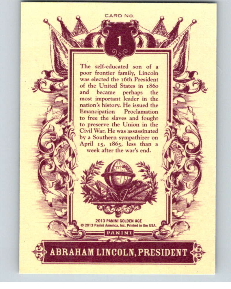 2013 Panini Golden Age #1 Abraham Lincoln V87045 Image 2