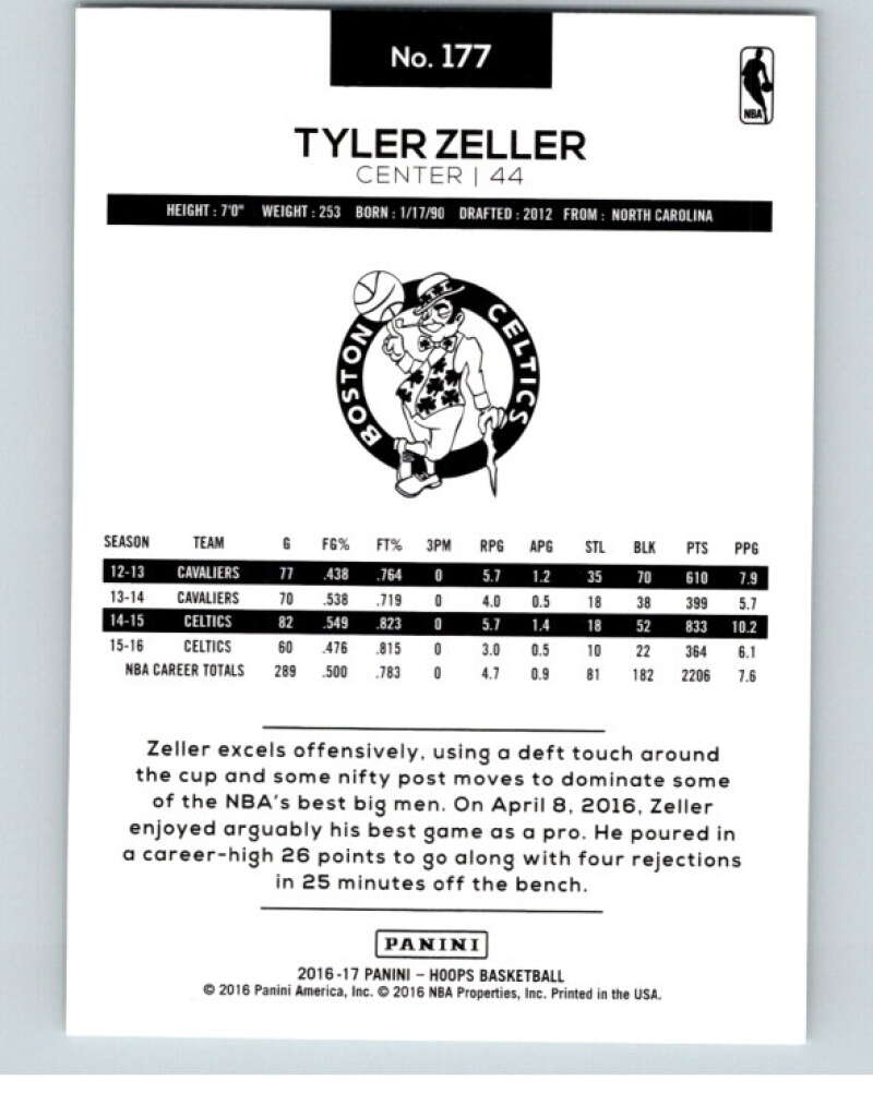 2016-17 Panini Hoops #177 Tyler Zeller  Boston Celtics  V87719 Image 2
