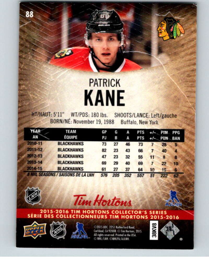 2015-16 Upper Deck Tim Hortons #88 Patrick Kane Chicago Blackhawks Image 2