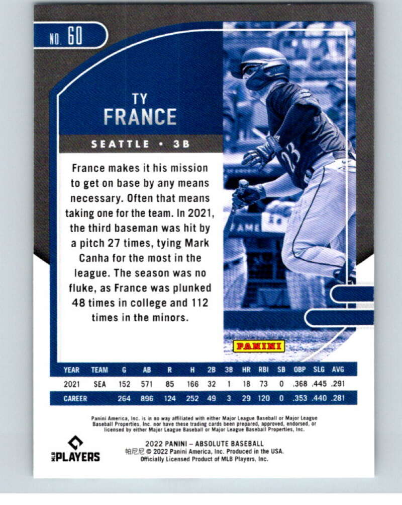 2022 Panini Absolute #60 Ty France Seattle Mariners V89846 Image 2